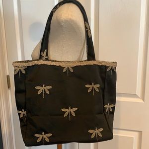 Vintage Black Dragonfly Shoulder Hand Bag Purse Pocketbook Tote